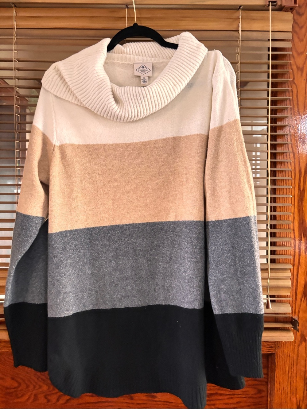 St. John's Bay Cream, Tan, Gray & Black Colorblock Cowl Sweater